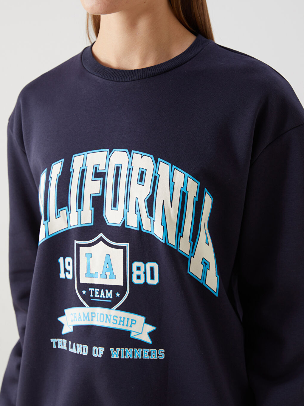 Crew Neck Printed Oversize Women's Thick Sweatshirt-2