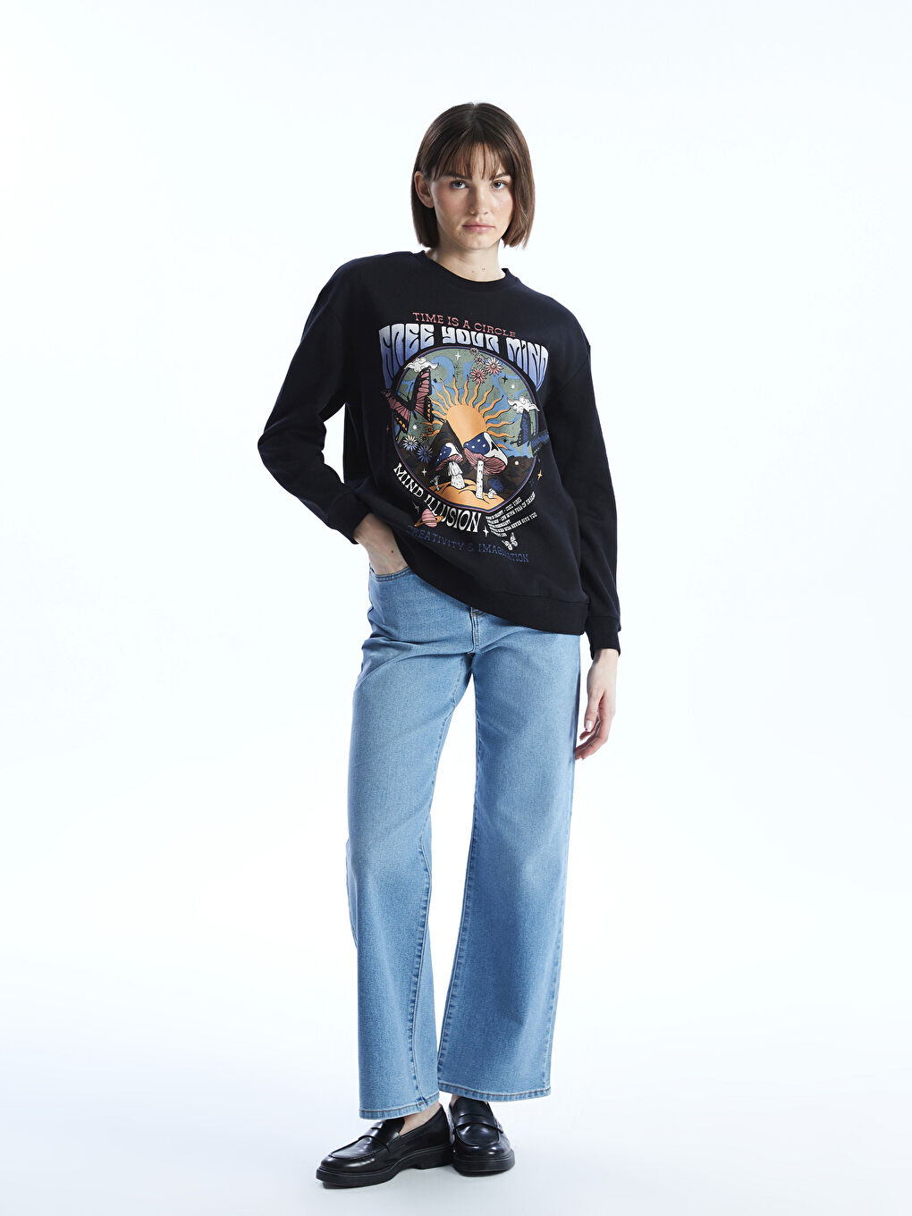 Crew Neck Printed Women's Thick Sweatshirt-1