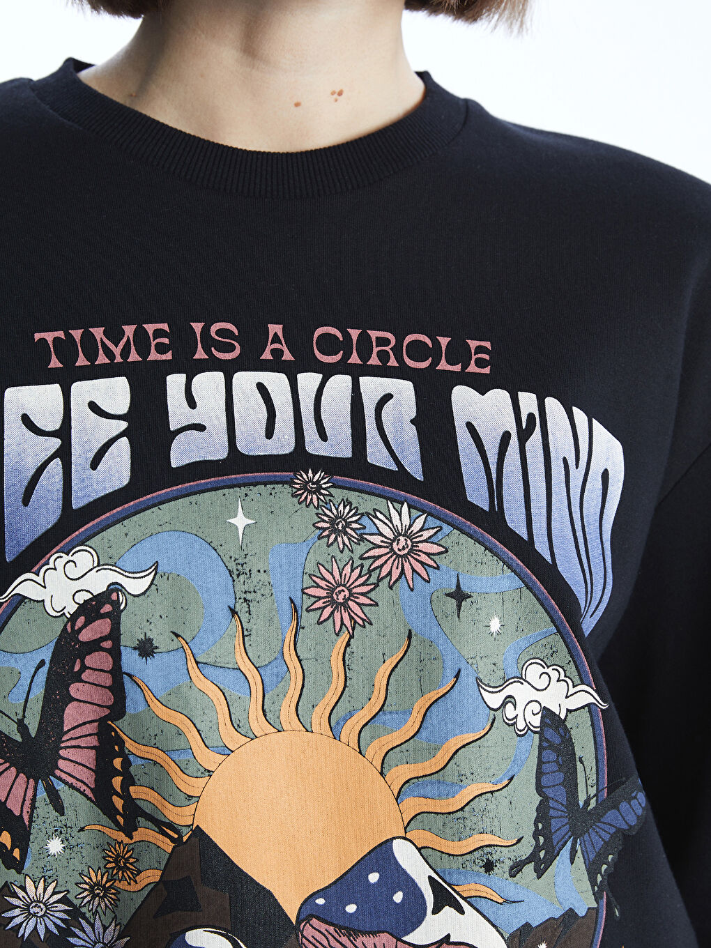 Crew Neck Printed Women's Thick Sweatshirt-2