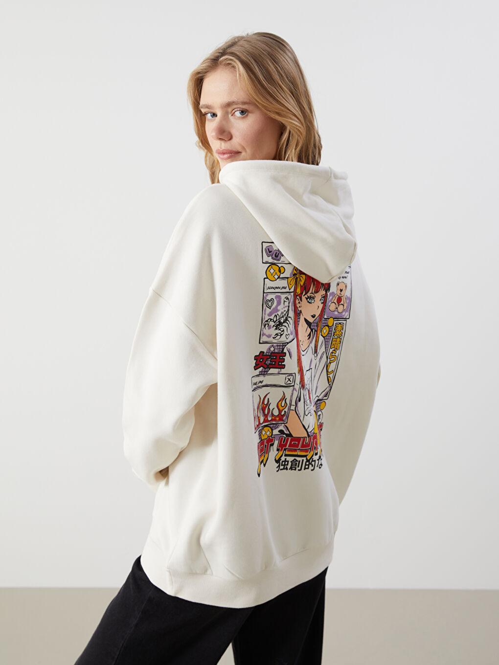 Printed Oversize Women's Hoodie -W4GC58Z8-FDU