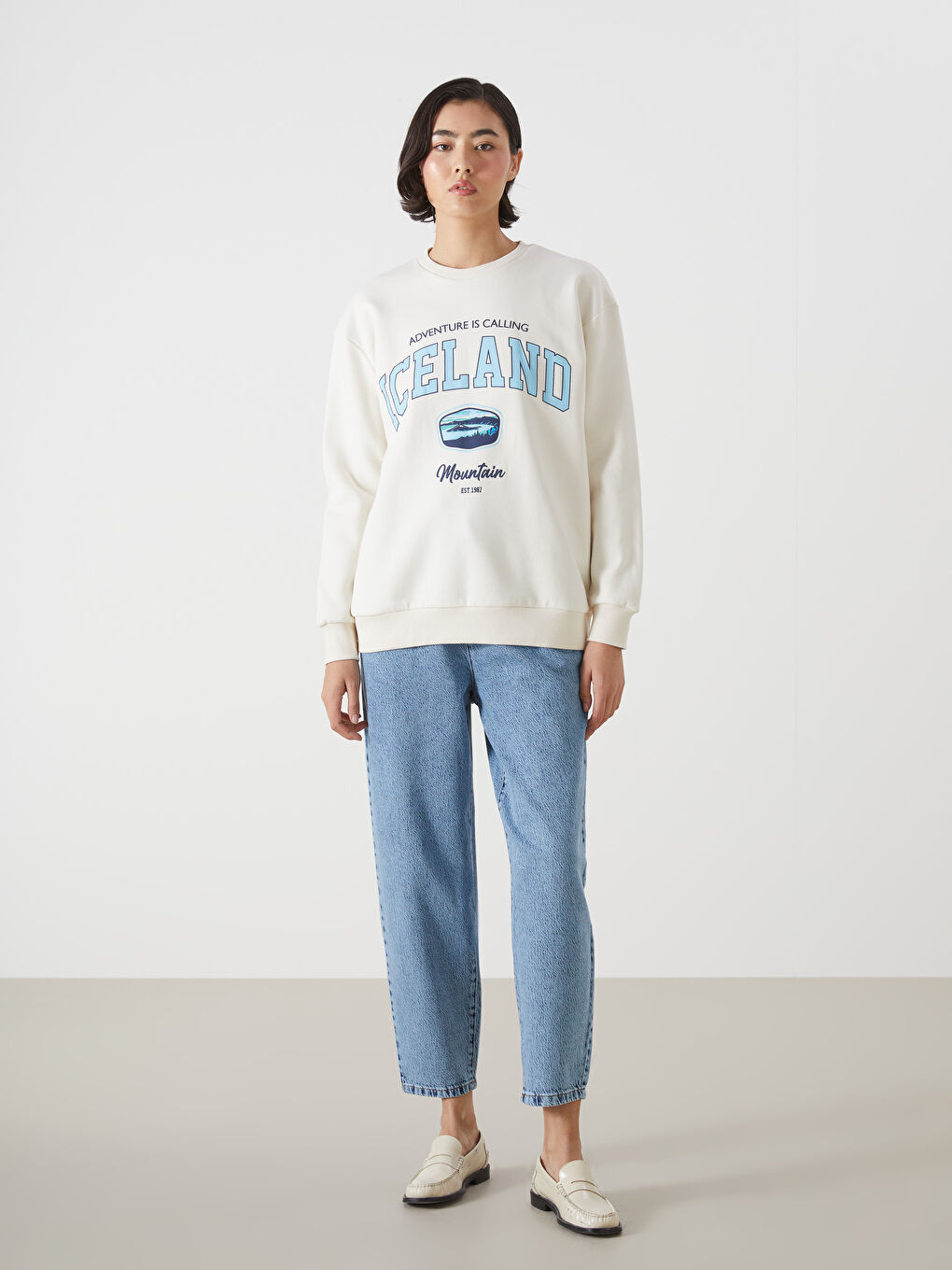 Crew Neck Printed Oversize Women's Thick Sweatshirt-1