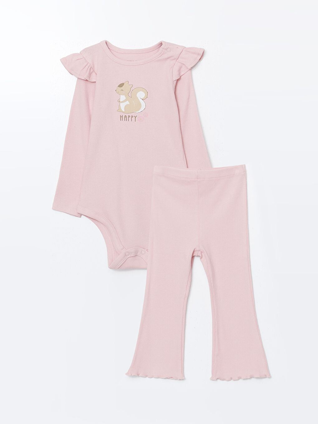 LCW baby Pembe Baskılı Kız Bebek Çıtçıtlı Body ve Pantolon 2'li