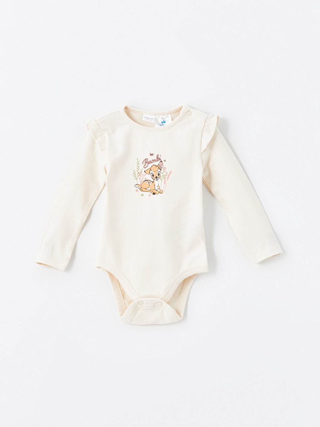 LCW baby Bej Bambi Baskılı Kız Bebek Çıtçıtlı Body ve Pantolon 2'li - 1