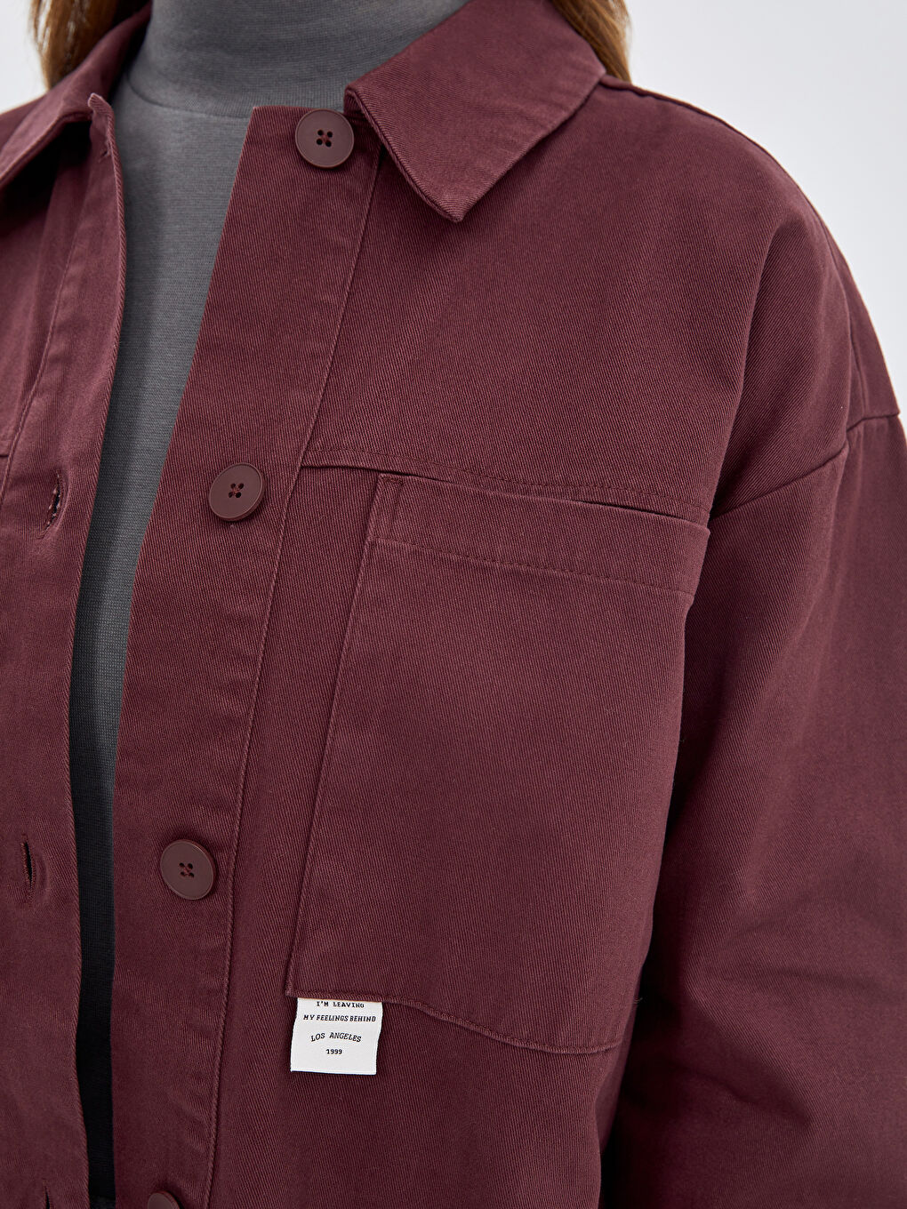 Bordo Oversize Kadın Gömlek Ceket-2