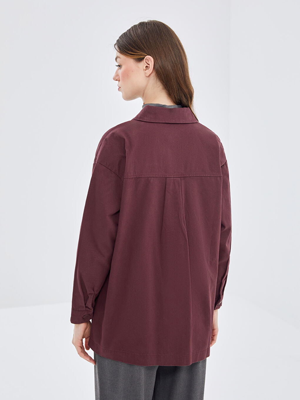 Bordo Oversize Kadın Gömlek Ceket-4