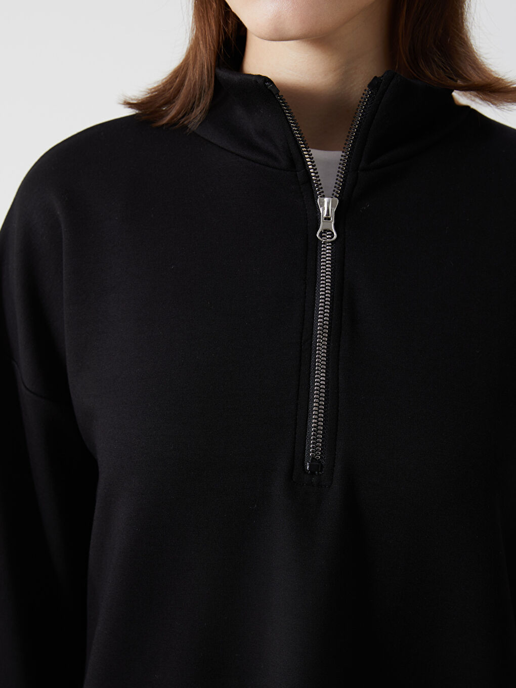 Siyah Dik Yaka Kadın Sweatshirt Tunik-2