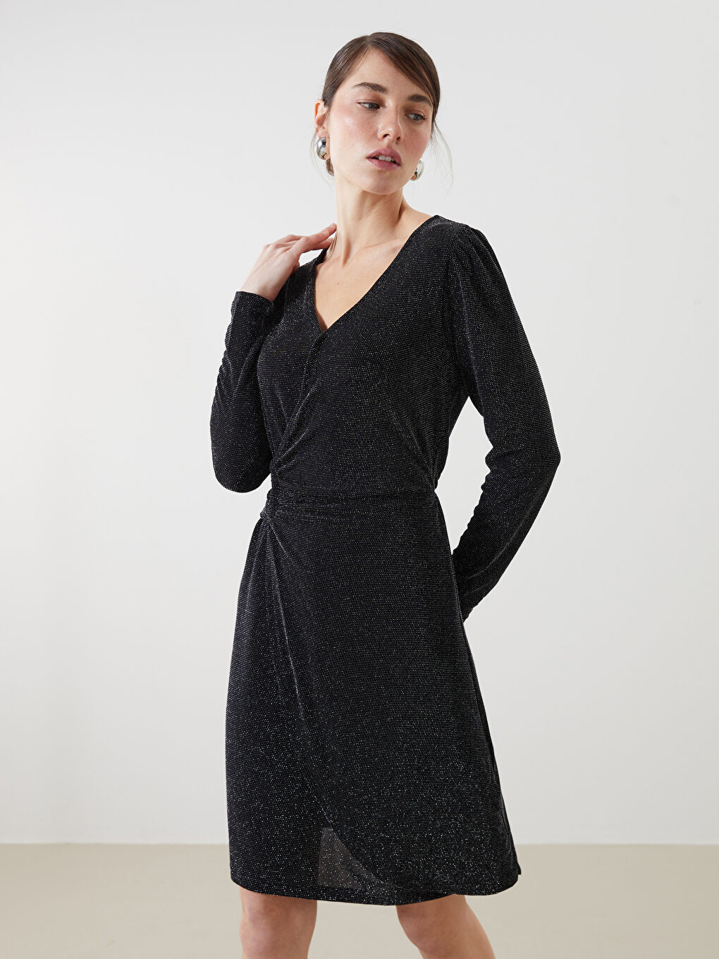 LCWAIKIKI Classic Double Breasted Collar Shiny Look Long Sleeve Women's Dress -W4GE74Z8-CVL
