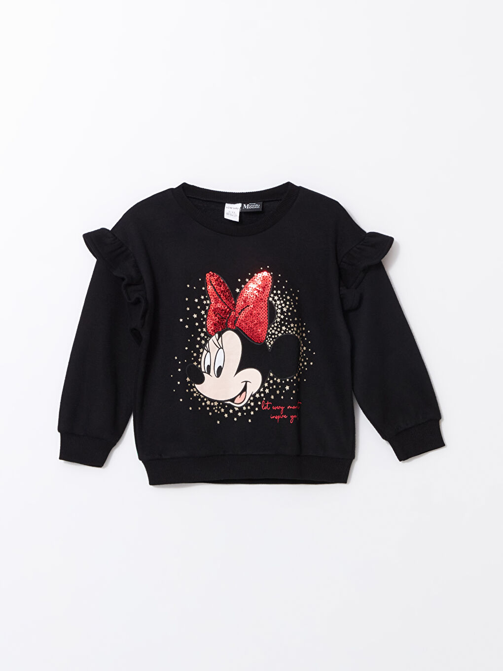 LCW Kids Yeni Siyah Bisiklet Yaka Minnie Mouse Baskılı Kız Çocuk Sweatshirt