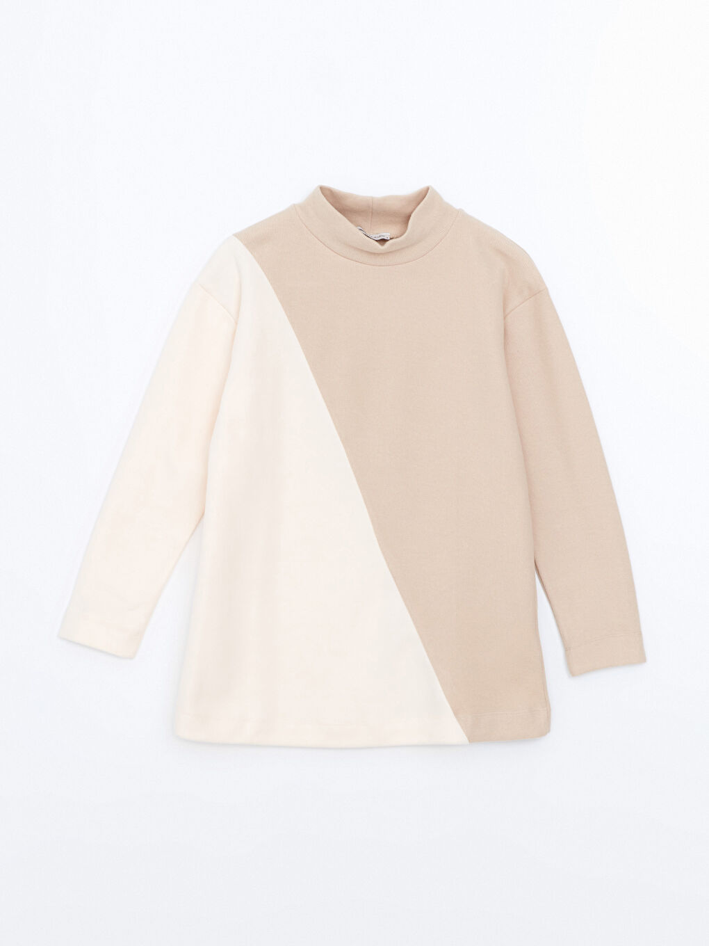 Bej Dik Yaka Renk Bloklu Kadın Tunik-4