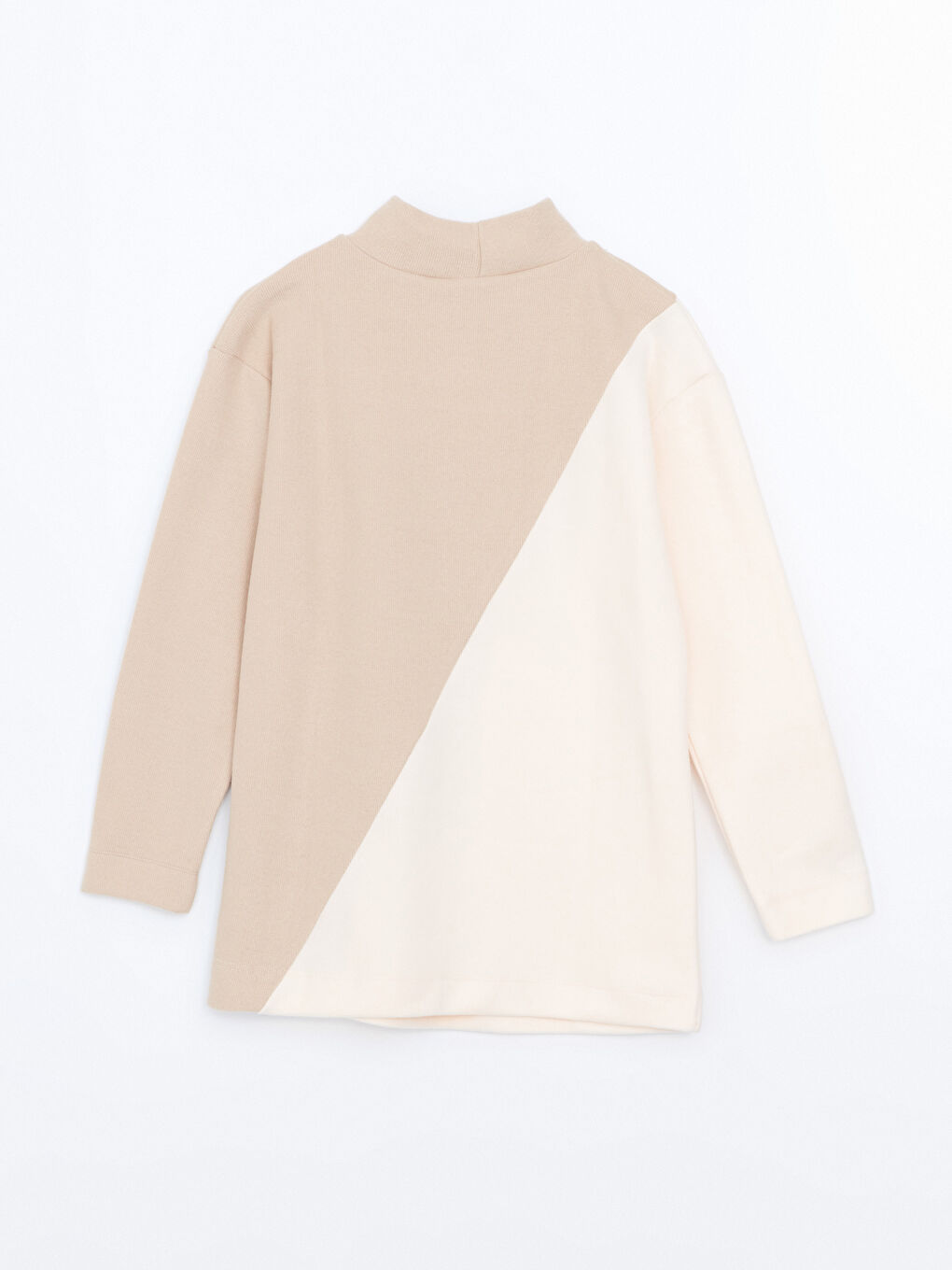 Bej Dik Yaka Renk Bloklu Kadın Tunik-5