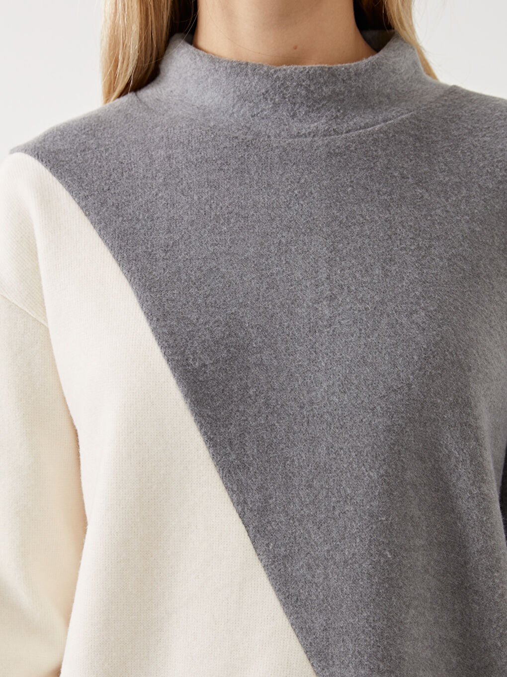 Antrasit Dik Yaka Renk Bloklu Kadın Tunik-2