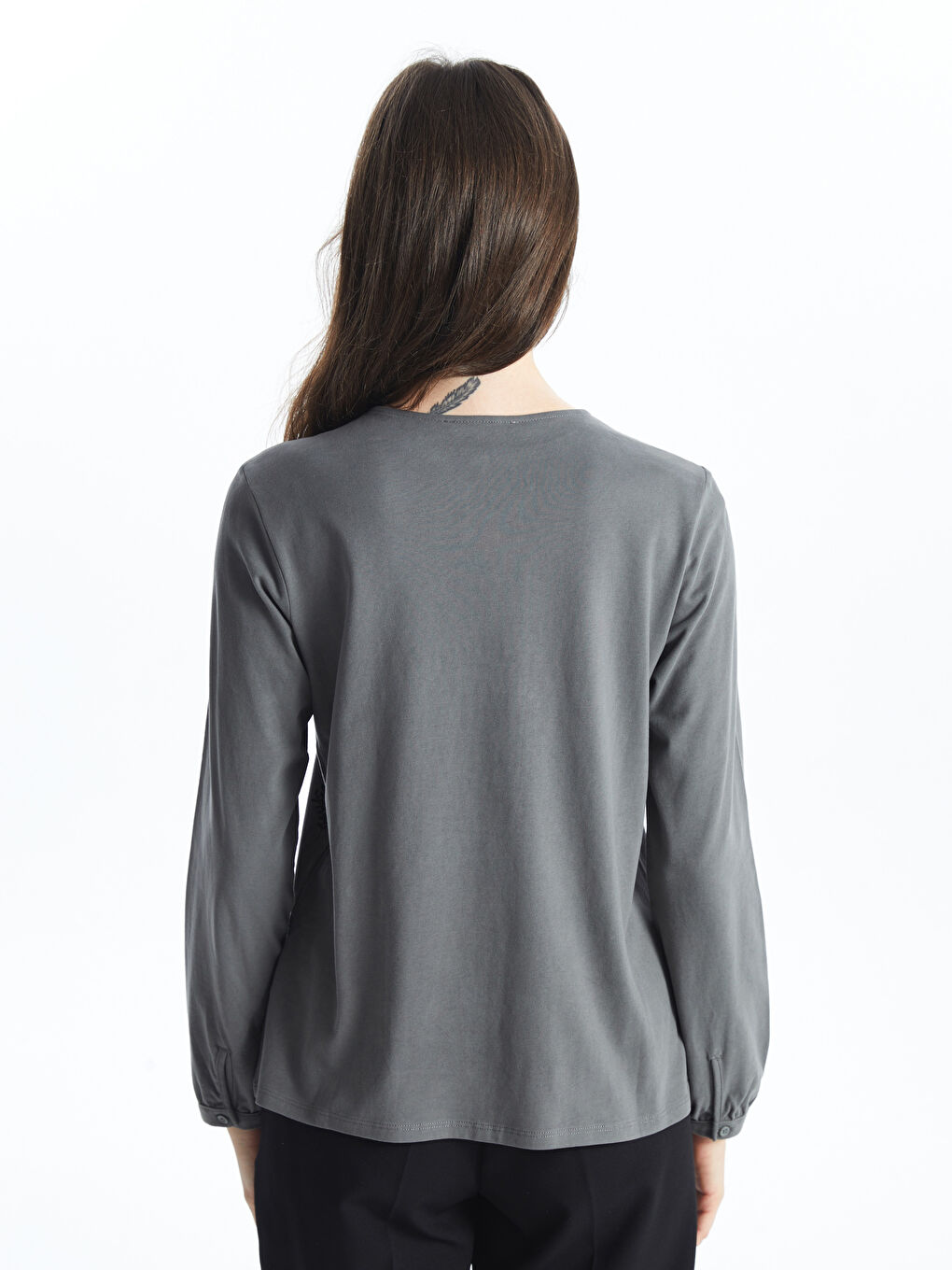 LCW Grace Crew Neck Patterned Women's Blouse -W4GF25Z8-GYQ