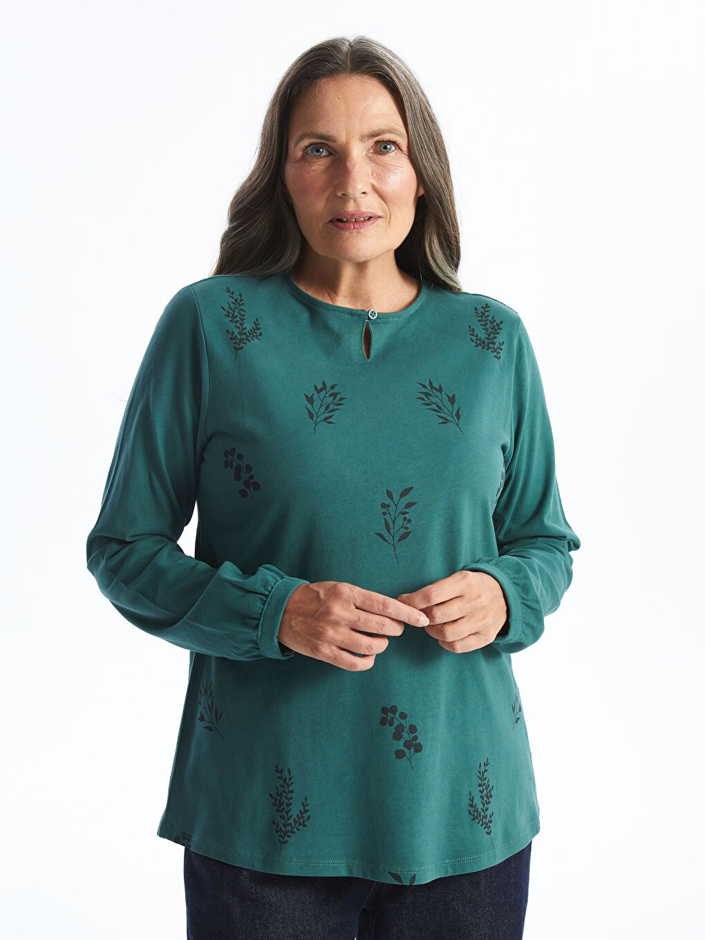 LCW Grace Crew Neck Patterned Women's Blouse -W4GF25Z8-HRB