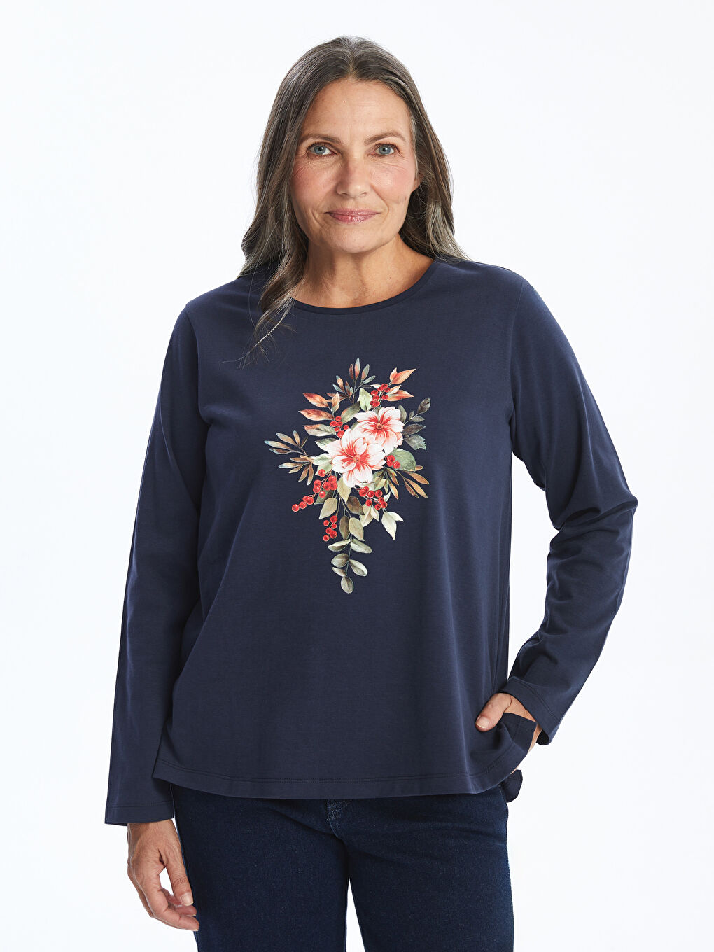 LCW Grace Rundhalsausschnitt Blumiges T-Shirt für Damen -W4GF31Z8-E1J