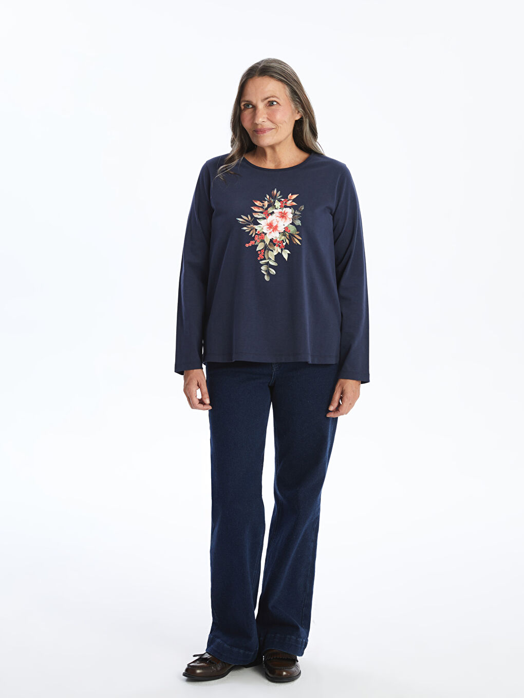 LCW Grace Rundhalsausschnitt Blumiges T-Shirt für Damen -W4GF31Z8-E1J