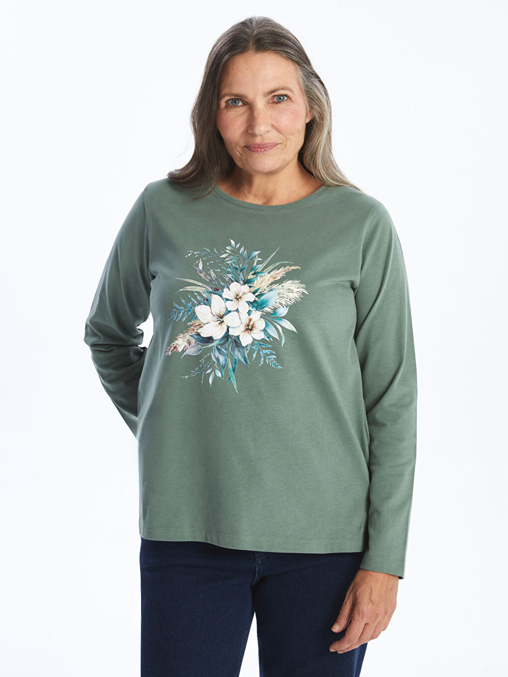 LCW Grace Rundhalsausschnitt Blumiges T-Shirt für Damen -W4GF31Z8-GQQ