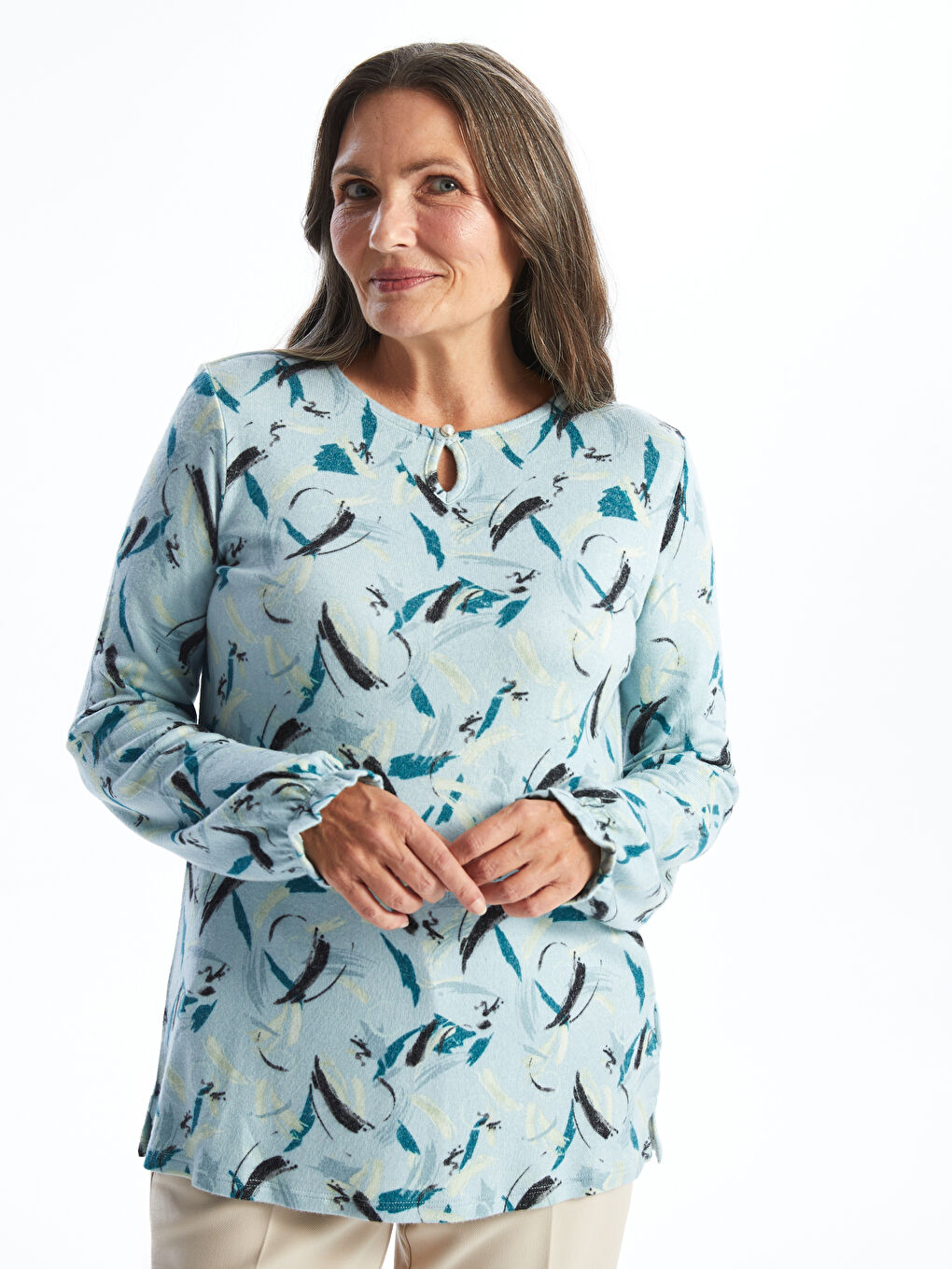 LCW Grace Crew Neck Patterned Women's Blouse -W4GF34Z8-LRL