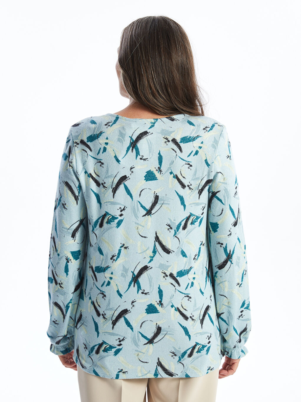 LCW Grace Crew Neck Patterned Women's Blouse -W4GF34Z8-LRL