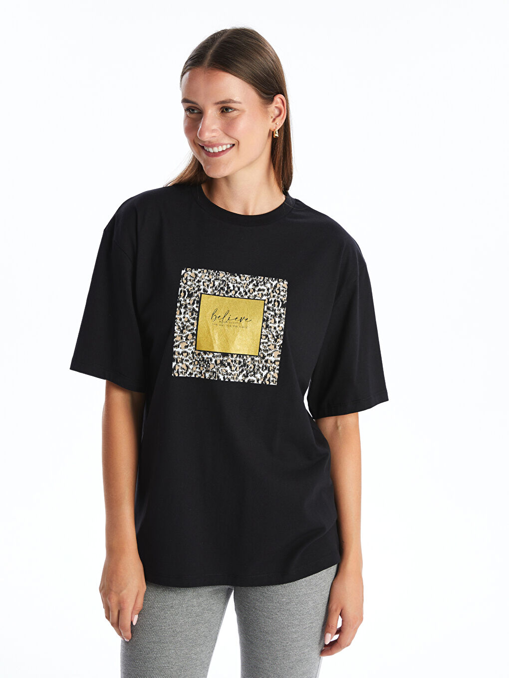 Crew Neck Printed Oversize Women's T-Shirt