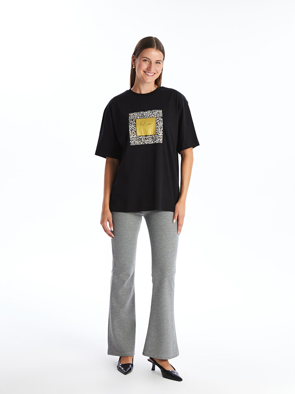 Crew Neck Printed Oversize Women's T-Shirt-1