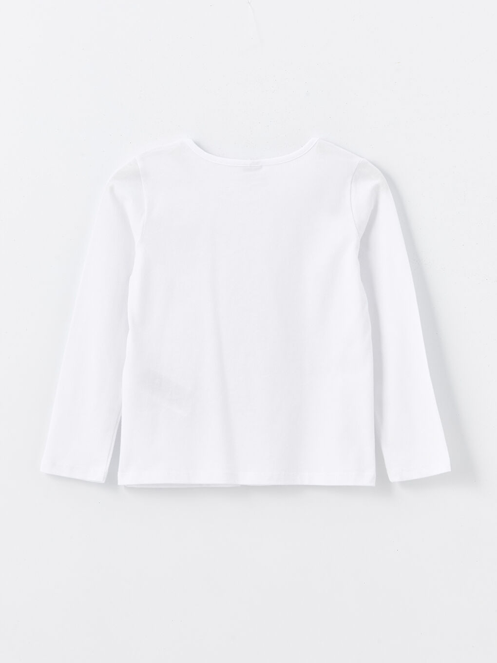 Beyaz Bisiklet Yaka Basic Uzun Kollu Kız Çocuk Tişört-1