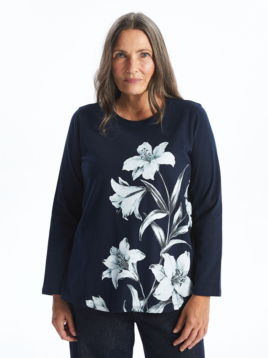 LCW Grace Crew Neck Floral Women's Blouse -W4GF66Z8-E1J