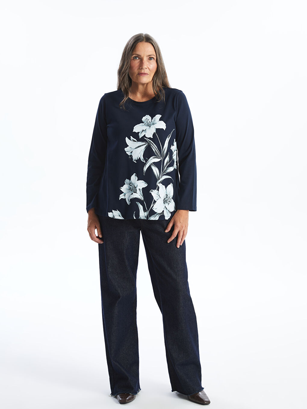 LCW Grace Crew Neck Floral Women's Blouse -W4GF66Z8-E1J
