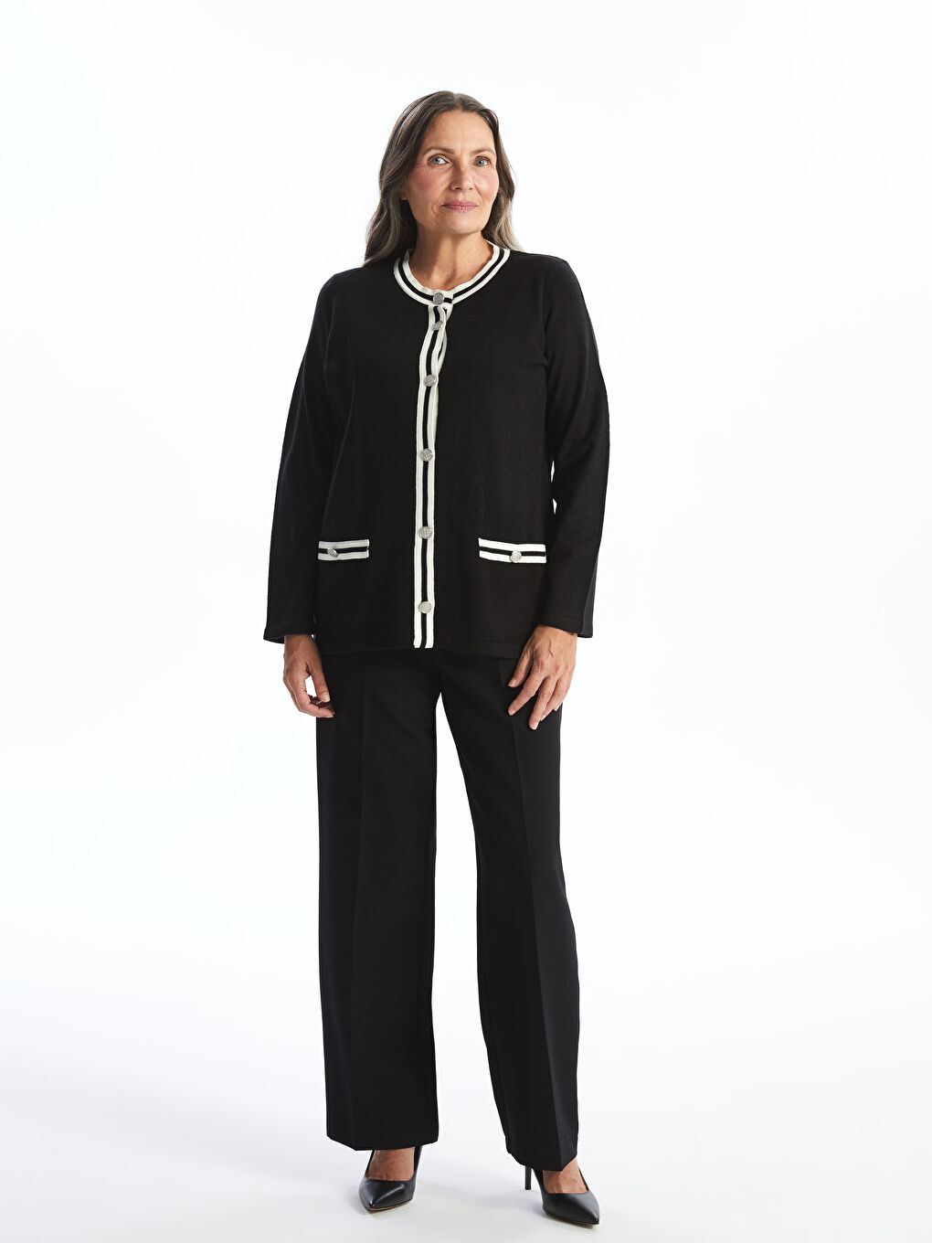 LCW Grace Crew Neck Women's Knitwear Cardigan -W4GG64Z8-CVL
