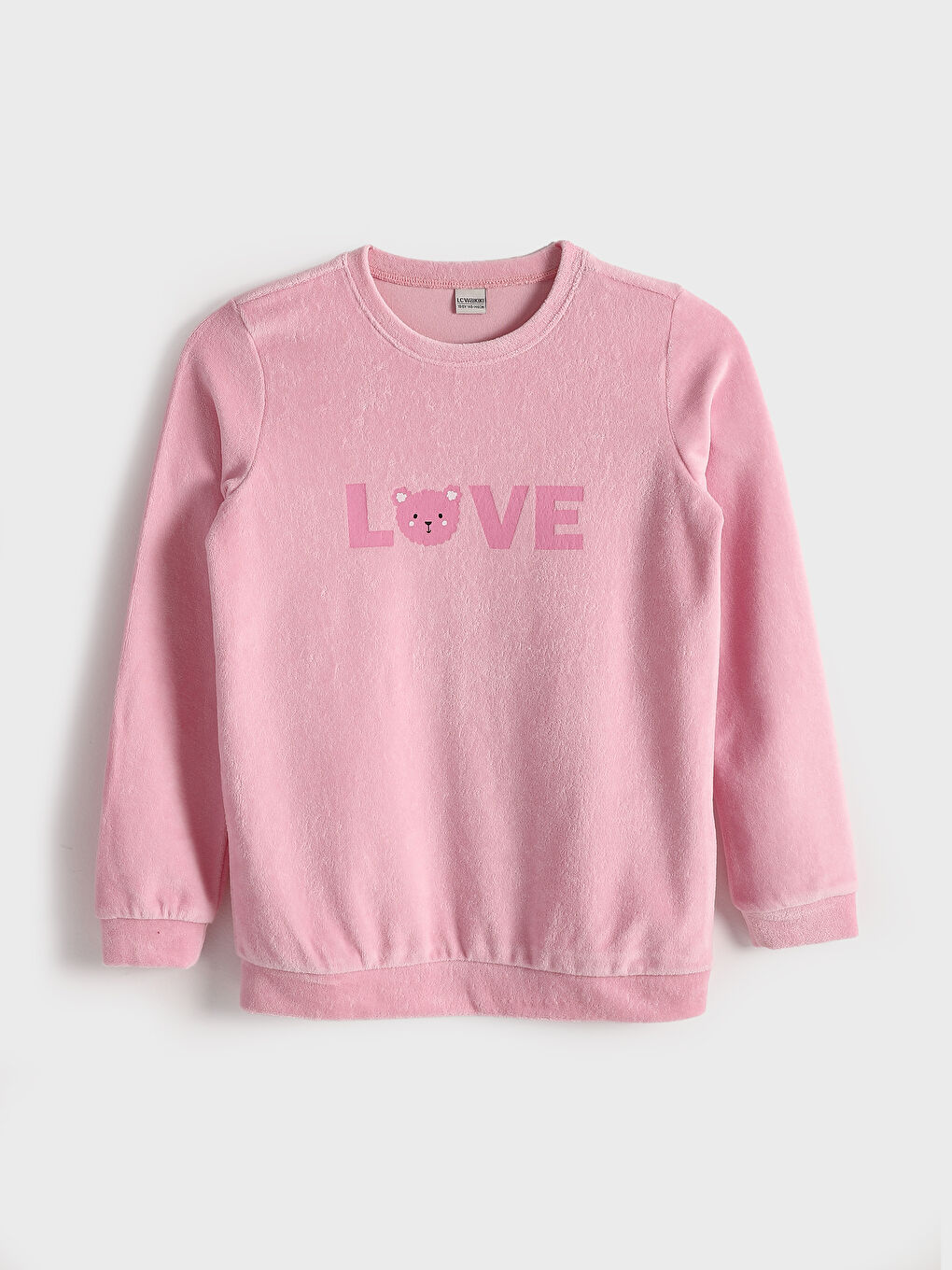 طقم بيجامة قطيفة بياقة دائرية للبنات-1