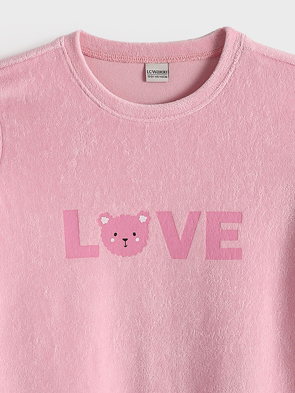 طقم بيجامة قطيفة بياقة دائرية للبنات-2