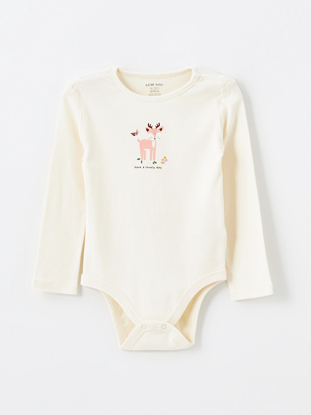 Ekru Baskılı Uzun Kollu Kız Bebek Çıtçıtlı Body