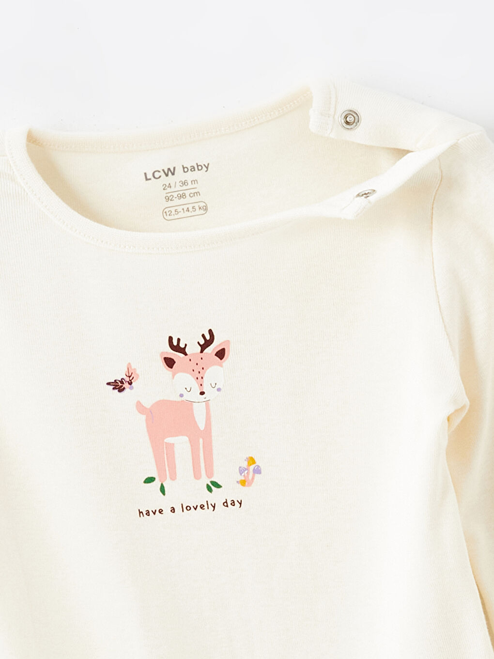 Ekru Baskılı Uzun Kollu Kız Bebek Çıtçıtlı Body-2