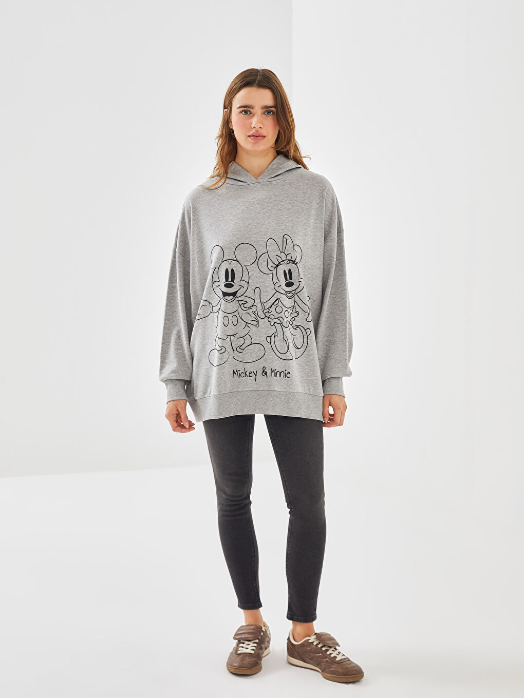 Mickey and Minnie Mouse Printed Long Sleeve Oversize Women's Hoodie-1