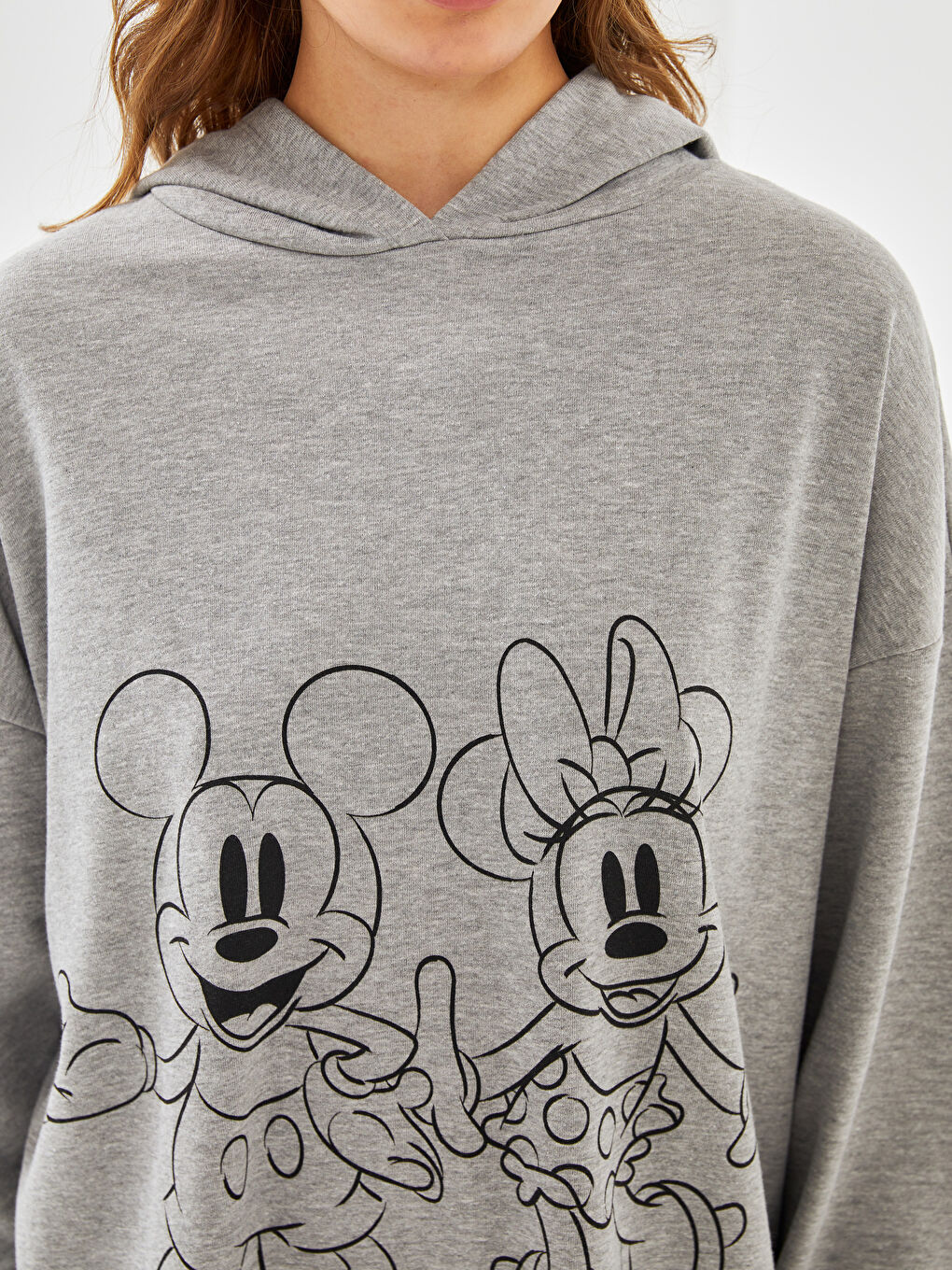 Mickey and Minnie Mouse Printed Long Sleeve Oversize Women's Hoodie-2