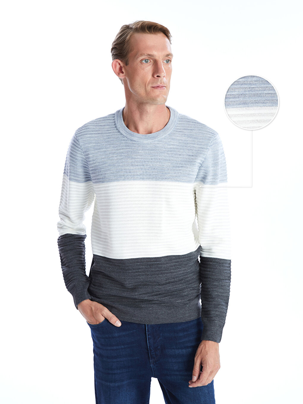 Crew Neck Long Sleeve Color Block Men's Knitwear Sweater