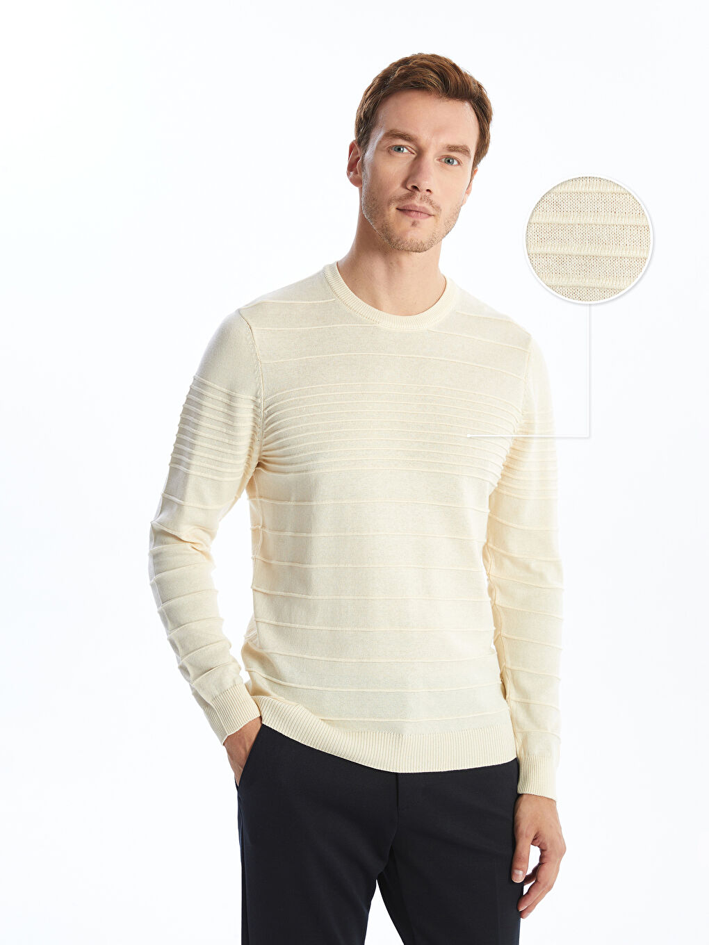 Crew Neck Long Sleeve Striped Men's Tricot Sweater -W4GJ42Z8-J1G