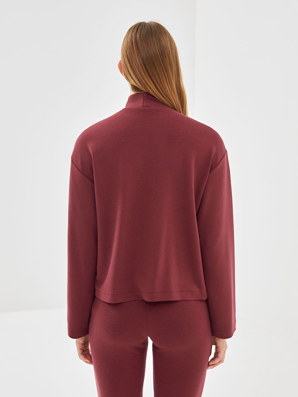 LCW Vision Bordo Dik Yaka Oversize Kadın Sweatshirt - 3