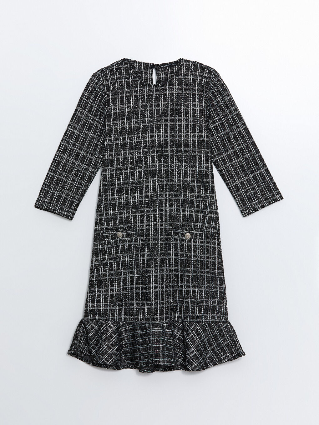 Crew Neck Plaid Women's Tweed Dress-4
