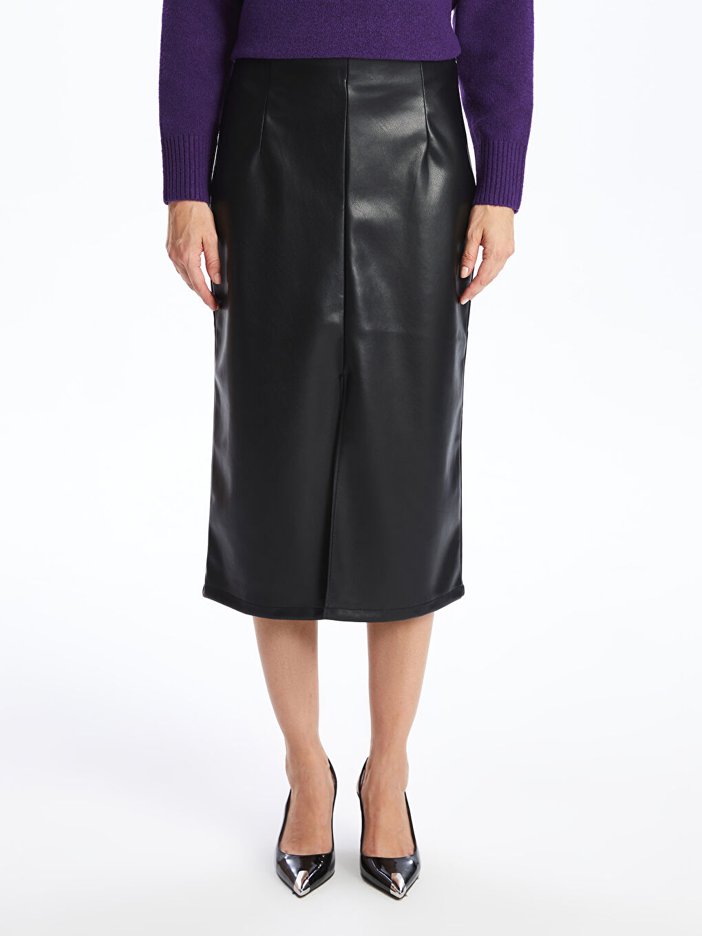 LCWAIKIKI Classic Zippered Waist Faux Leather Women's Skirt -W4GJ86Z8-CVL