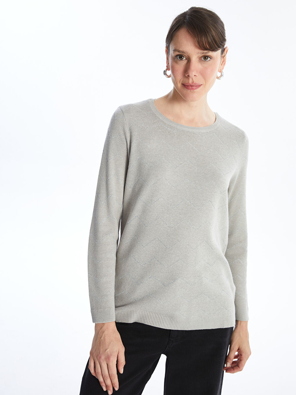 LCW Grace Crew Neck Patterned Women's Knitwear Sweater -W4GK13Z8-S4F