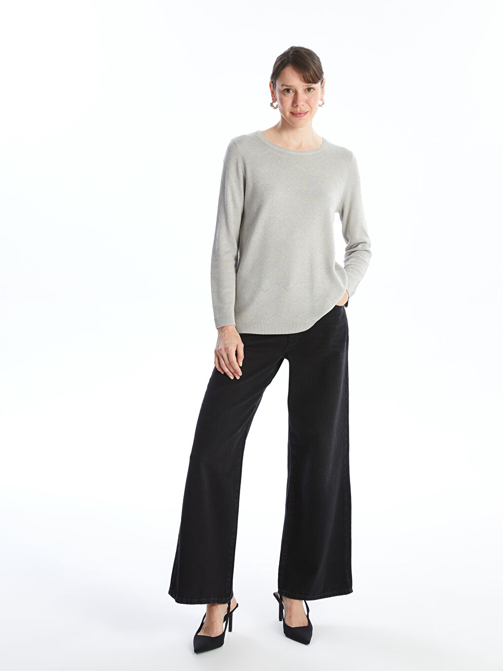 LCW Grace Crew Neck Patterned Women's Knitwear Sweater -W4GK13Z8-S4F