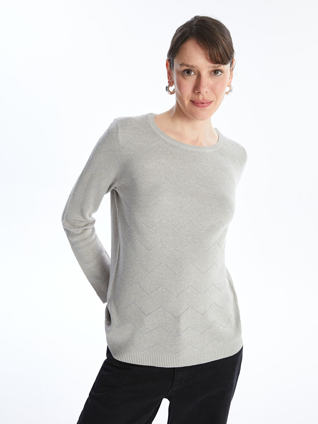 LCW Grace Crew Neck Patterned Women's Knitwear Sweater -W4GK13Z8-S4F