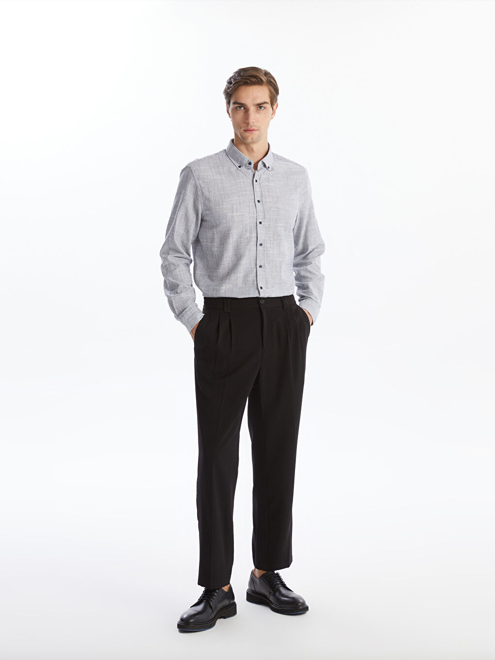 Regular Fit Long Sleeve Dobby Fabric Men's Shirt-1