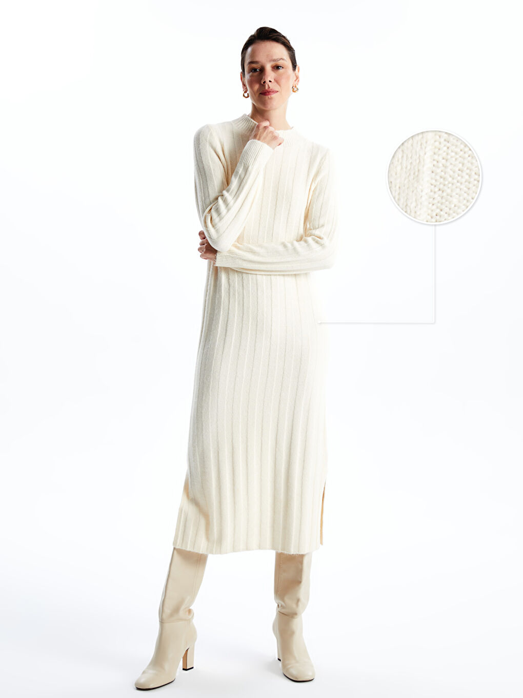 LCWAIKIKI Classic Crew Neck Plain Long Sleeve Women's Knitwear Dress -W4GK67Z8-R9J