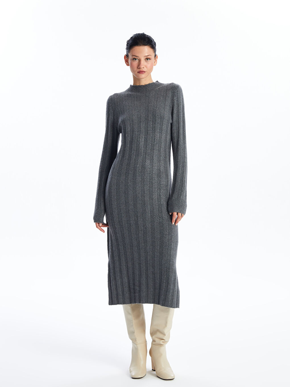 LCWAIKIKI Classic Crew Neck Plain Long Sleeve Women's Knitwear Dress -W4GK67Z8-L8N