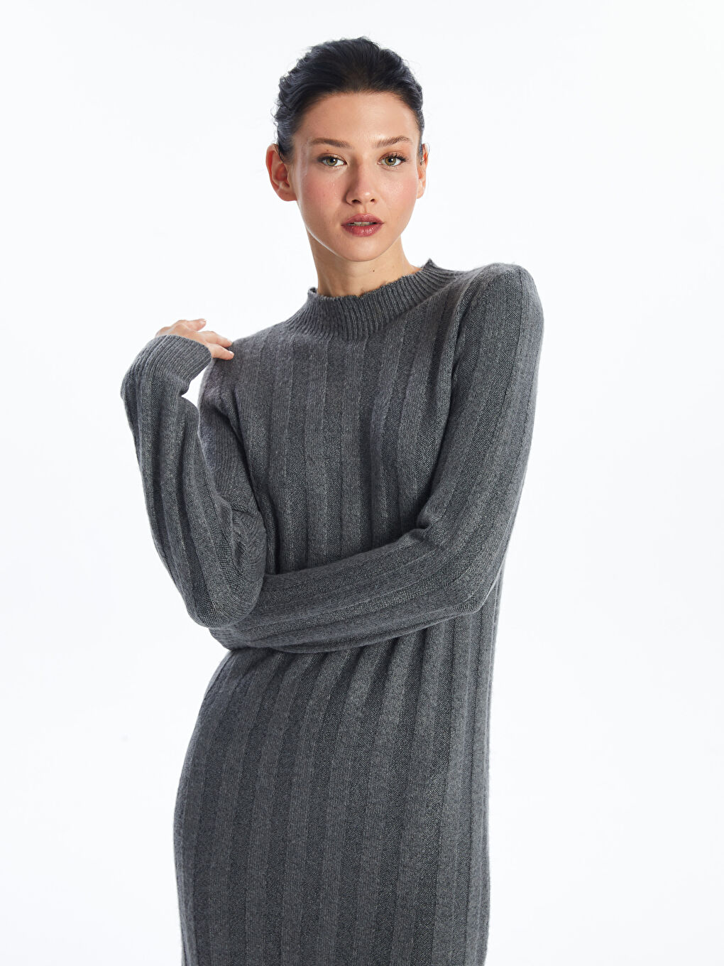 LCWAIKIKI Classic Crew Neck Plain Long Sleeve Women's Knitwear Dress -W4GK67Z8-L8N