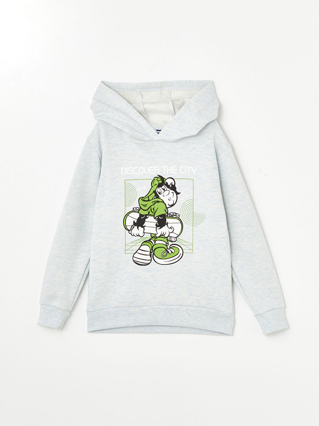 LCW ECO Mavi Melanj Kapüşonlu Baskılı Erkek Çocuk Sweatshirt