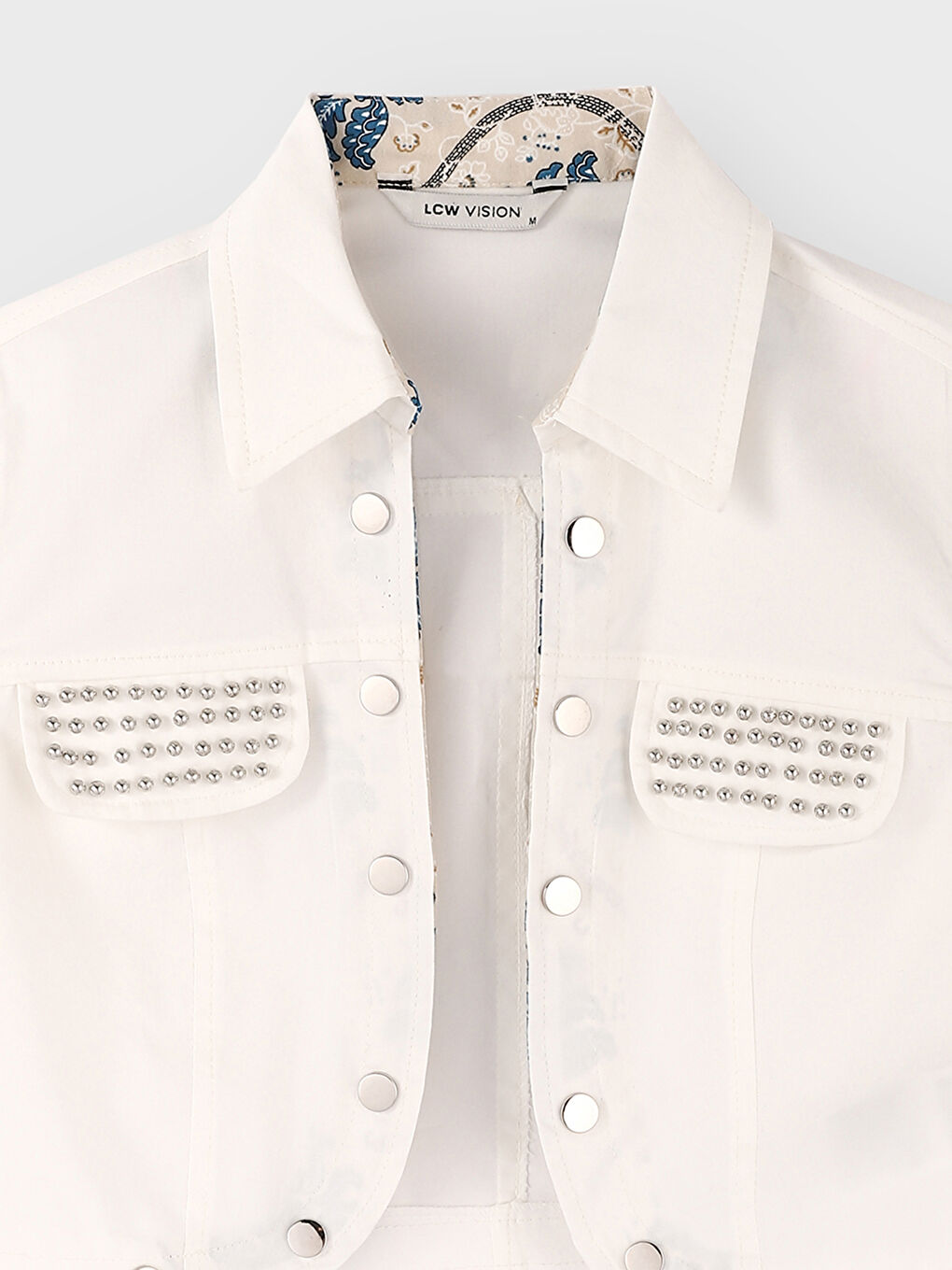 Collared Neck Women's Denim Jacket-2