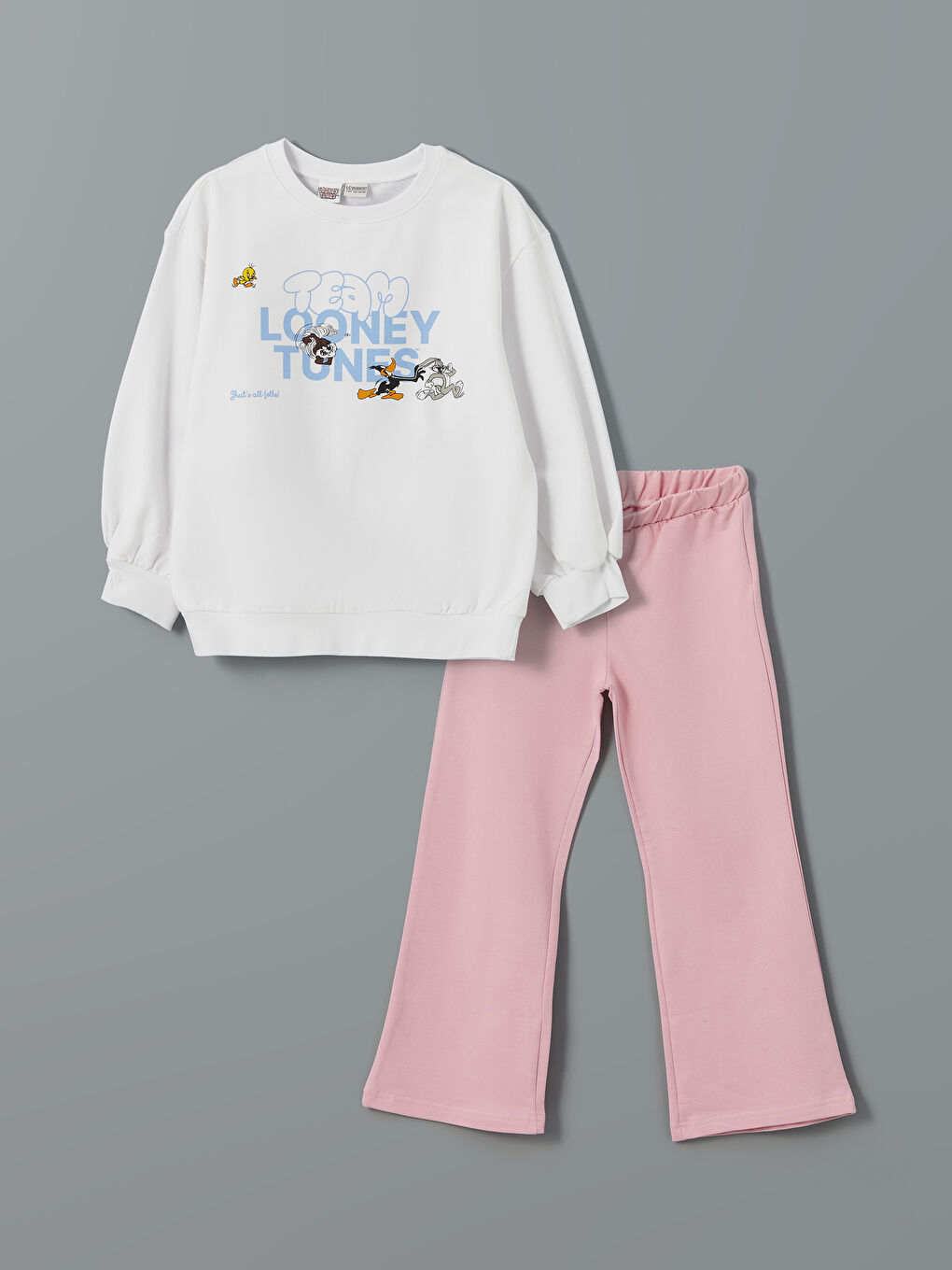 Crew Neck Bugs Bunny Printed Girls' Sweatshirt and Tights