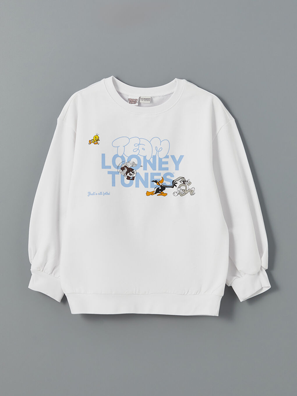 Crew Neck Bugs Bunny Printed Girls' Sweatshirt and Tights-1